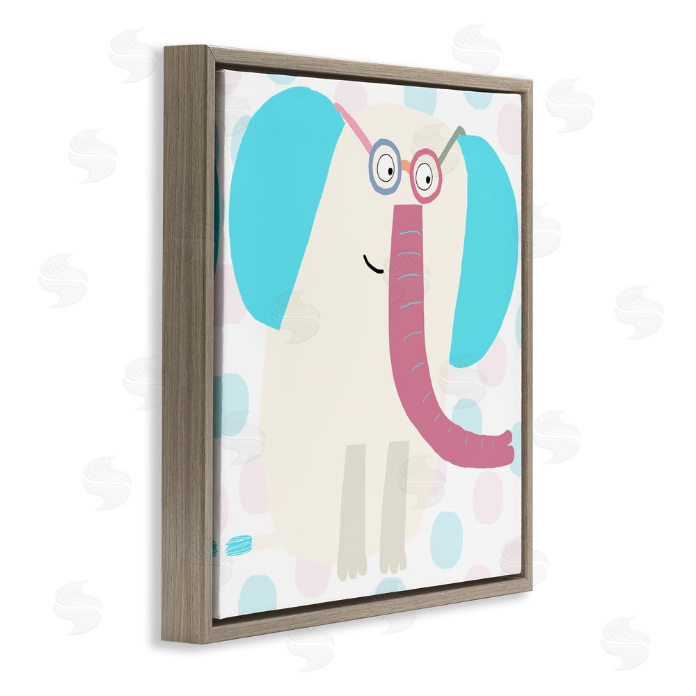Carla Daly Electric Blue Elephant Brown Floating Frame Canvas Wall Art