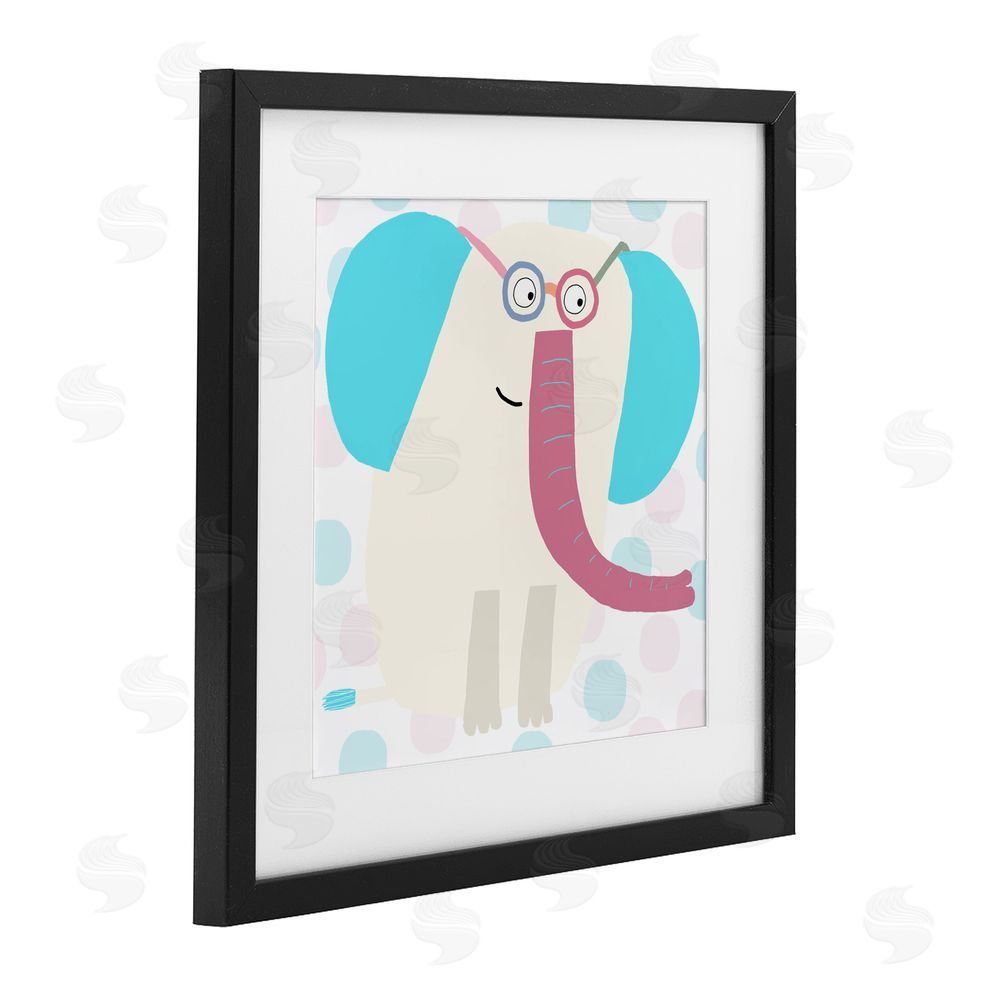 Carla Daly Electric Blue Elephant Black Framed Print Under Glass with Mat Wall Art