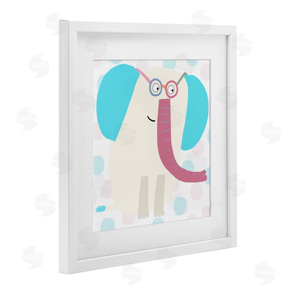 Carla Daly Electric Blue Elephant White Framed Print Under Glass with Mat Wall Art