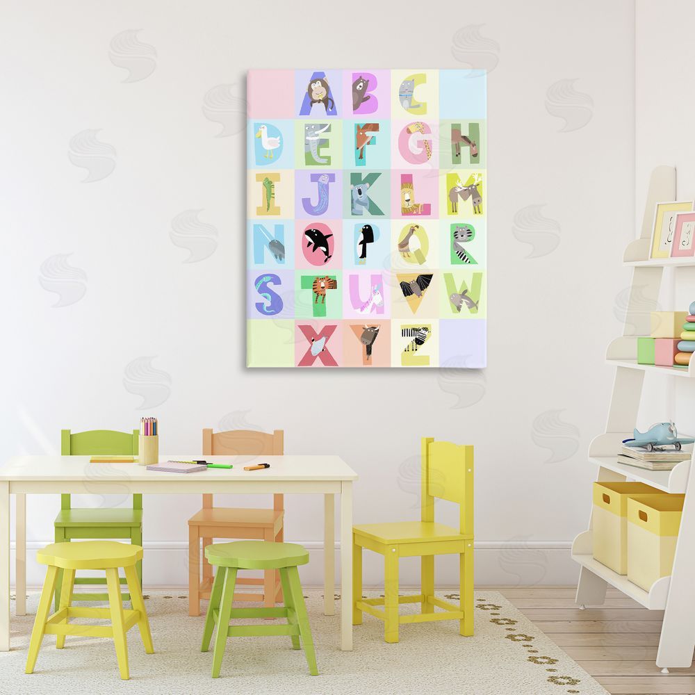 Carla Daly Animal Alphabet in Pastels Stretched Canvas Wall Art in Room