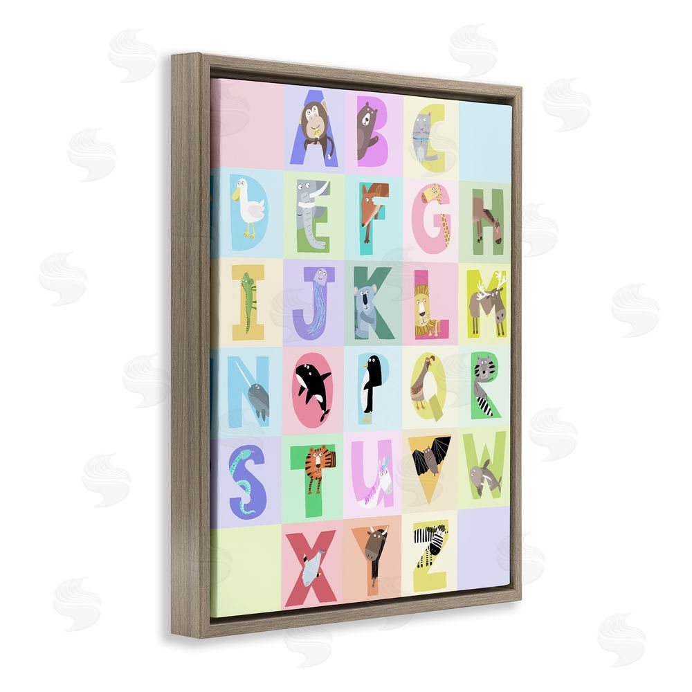 Carla Daly Animal Alphabet in Pastels Brown Floating Frame Canvas Wall Art Print