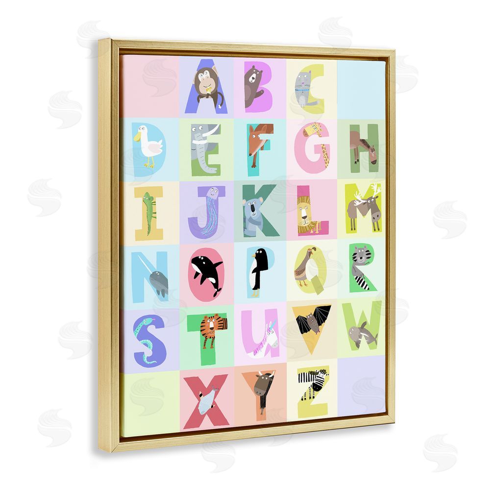 Carla Daly Animal Alphabet in Pastels Gold Floating Frame Canvas Wall Art Print