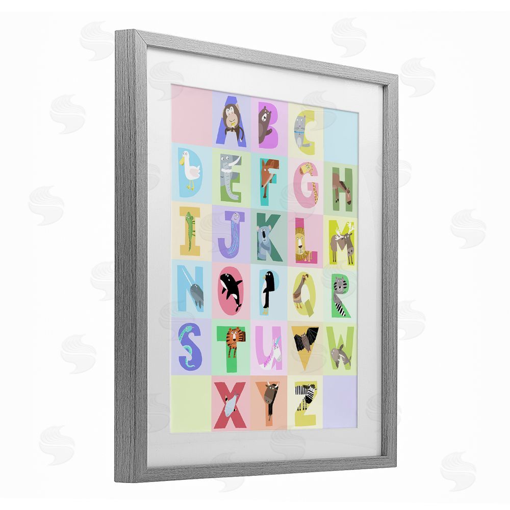 Carla Daly Animal Alphabet in Pastels Gray Framed Print Under Glass Wall Art