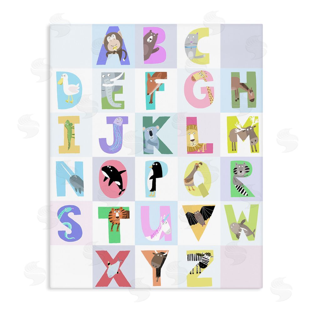 Carla Daly Animal Alphabet in Light Grey Stretched Canvas Wall Art Print