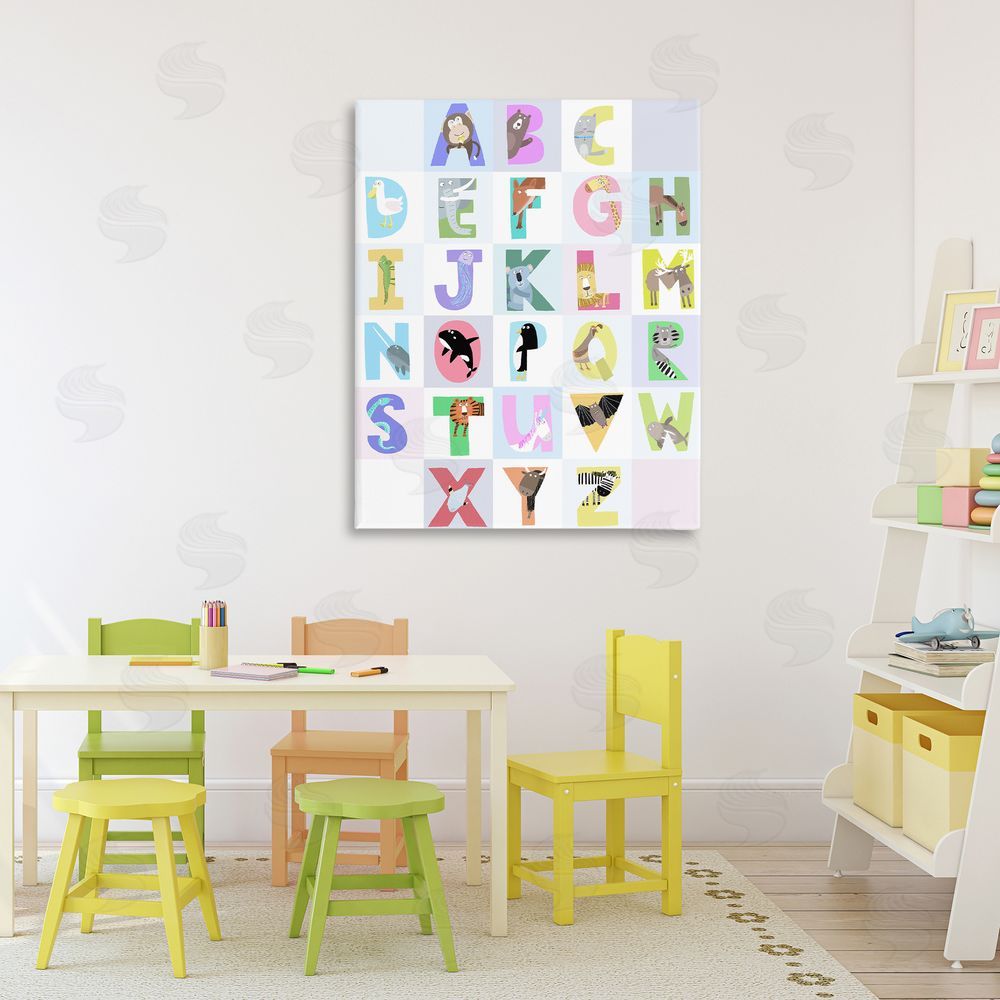 Carla Daly Animal Alphabet in Light Grey Stretched Canvas Wall Art in Room
