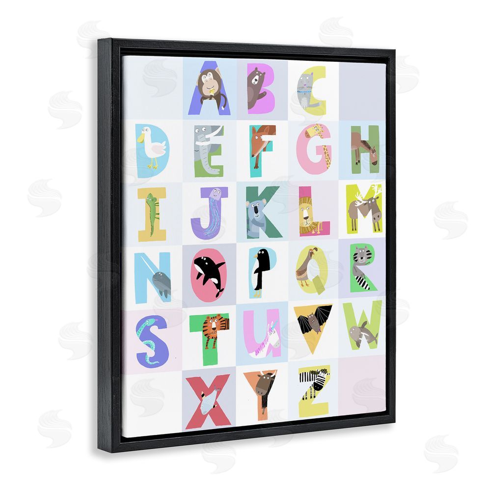 Carla Daly Animal Alphabet in Light Grey Black Floating Frame Canvas Wall Art Print