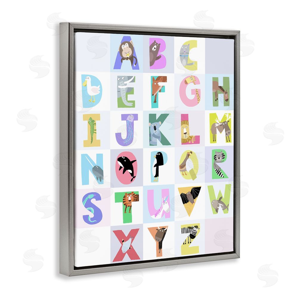 Carla Daly Animal Alphabet in Light Grey Gray Floating Frame Canvas Wall Art Print