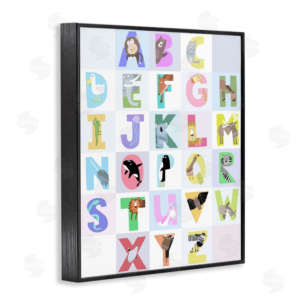 Carla Daly Animal Alphabet in Light Grey Black Framed Giclee Wall Art Print