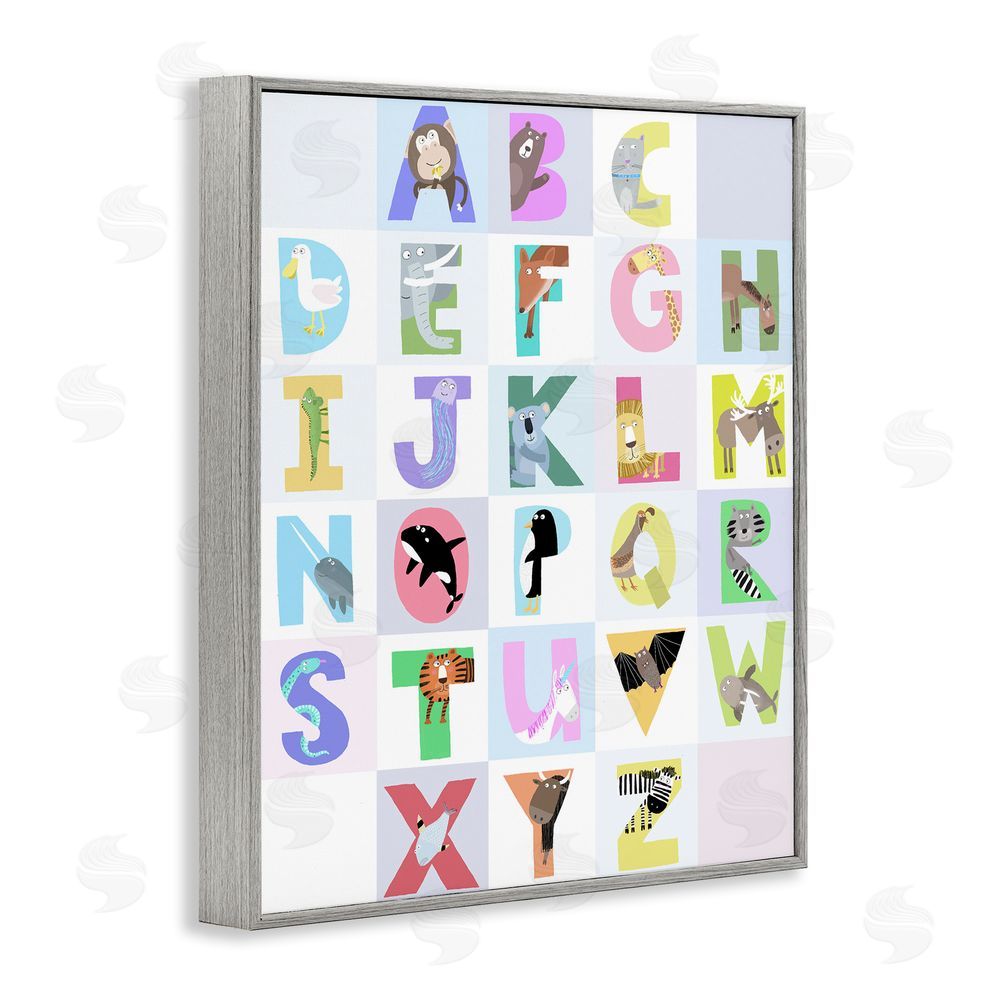 Carla Daly Animal Alphabet in Light Grey Gray Framed Giclee Wall Art Print