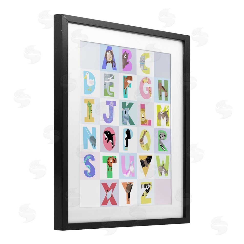 Carla Daly Animal Alphabet in Light Grey Black Framed Print Under Glass Wall Art