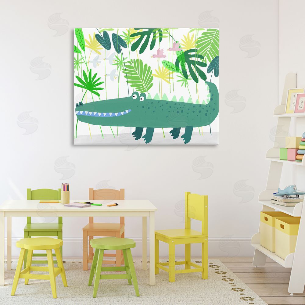 Carla Daly Crocodile Jungle & Leaves Stretched Canvas Wall Art Print in Room