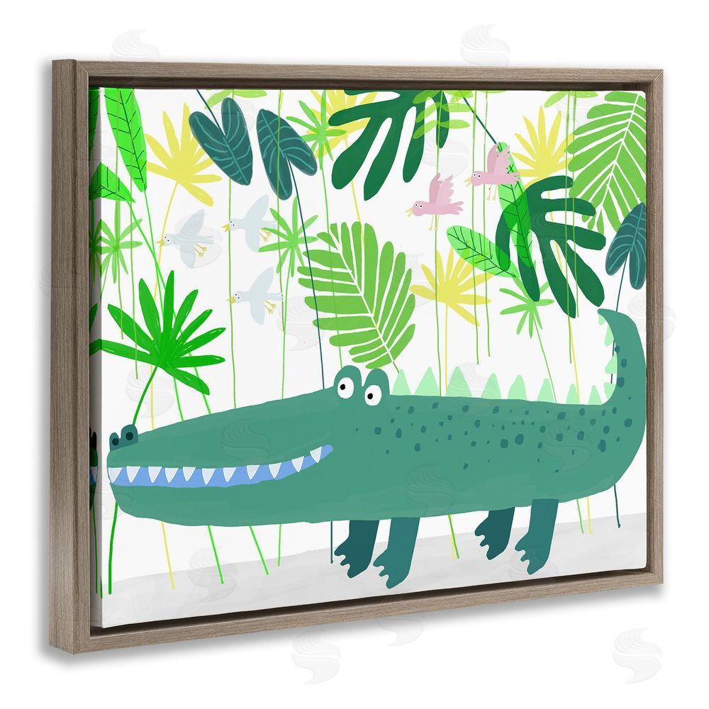 Carla Daly Crocodile Jungle & Leaves Brown Floating Frame Wall Art Print