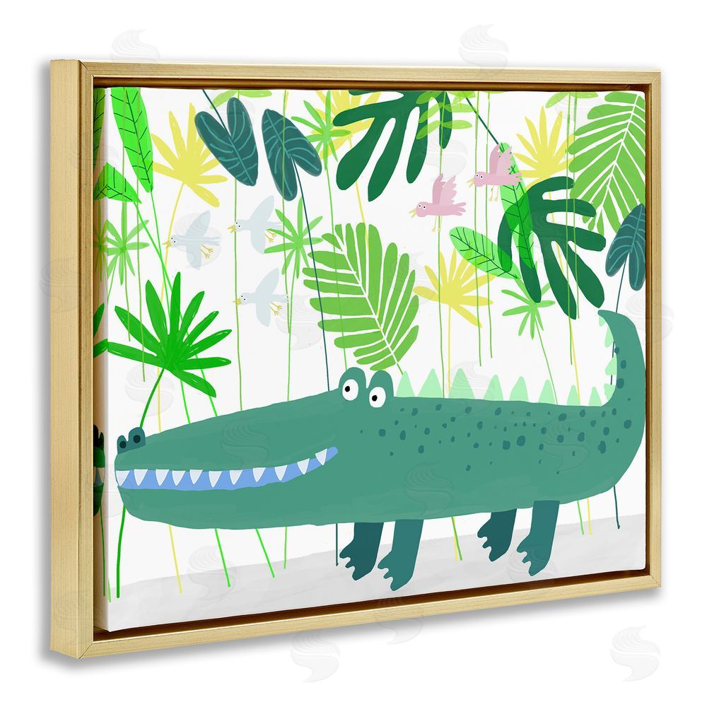 Carla Daly Crocodile Jungle & Leaves Gold Floating Frame Wall Art Print