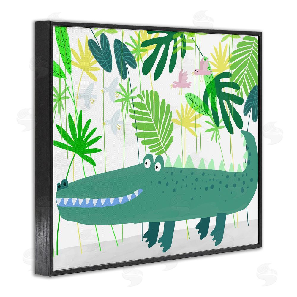 Carla Daly Crocodile Jungle & Leaves Black Framed Giclee Wall Art Print