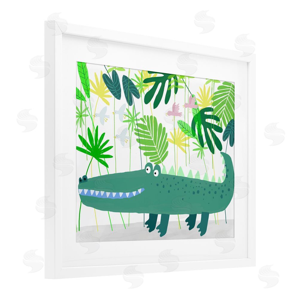 Carla Daly Crocodile Jungle & Leaves White Framed Print Under Glass Wall Art