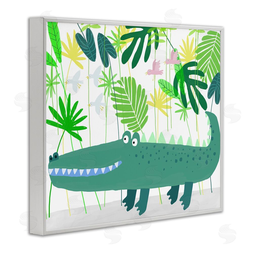 Carla Daly Crocodile Jungle & Leaves White Framed Giclee Wall Art Print