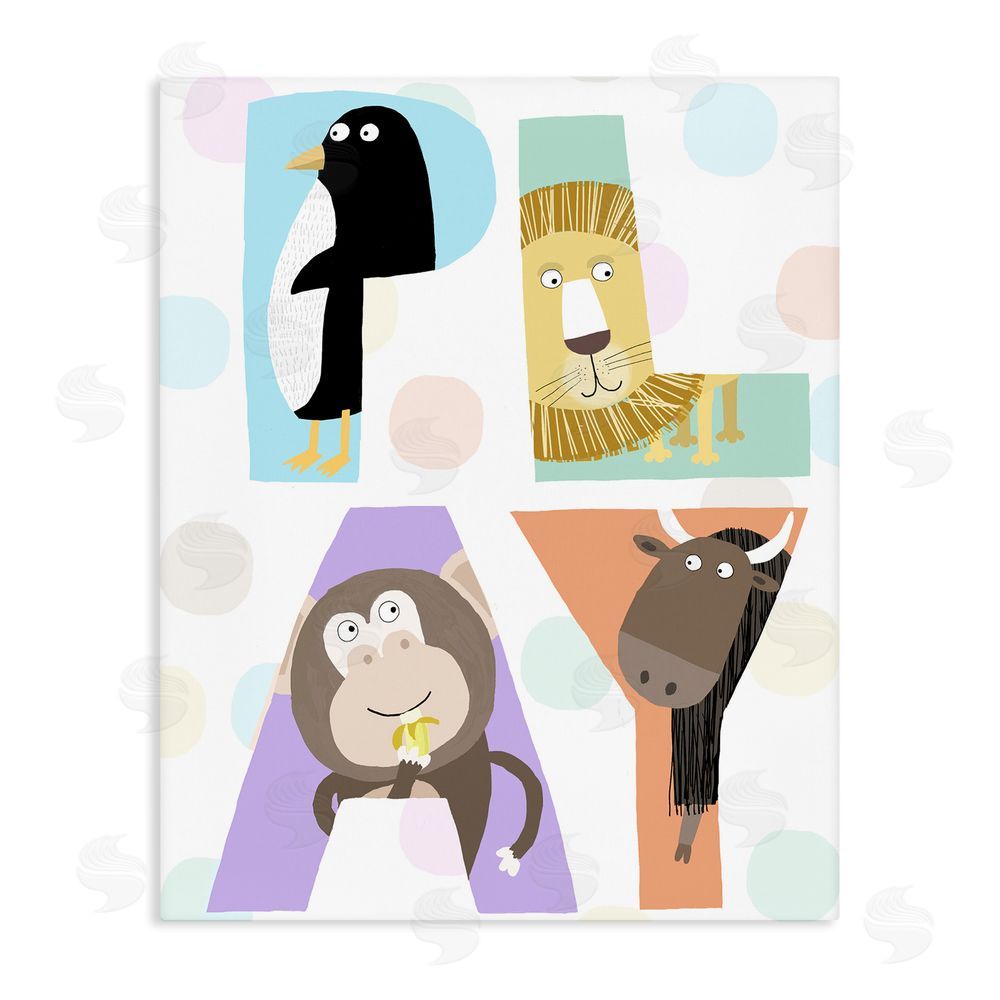Carla Daly Play Letters with Animals Stretched Canvas Wall Art Print