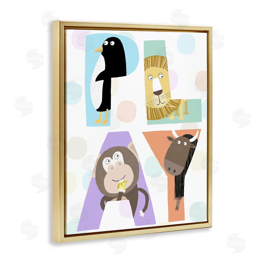 Carla Daly Play Letters with Animals Gold Floating Frame Canvas Wall Art Print