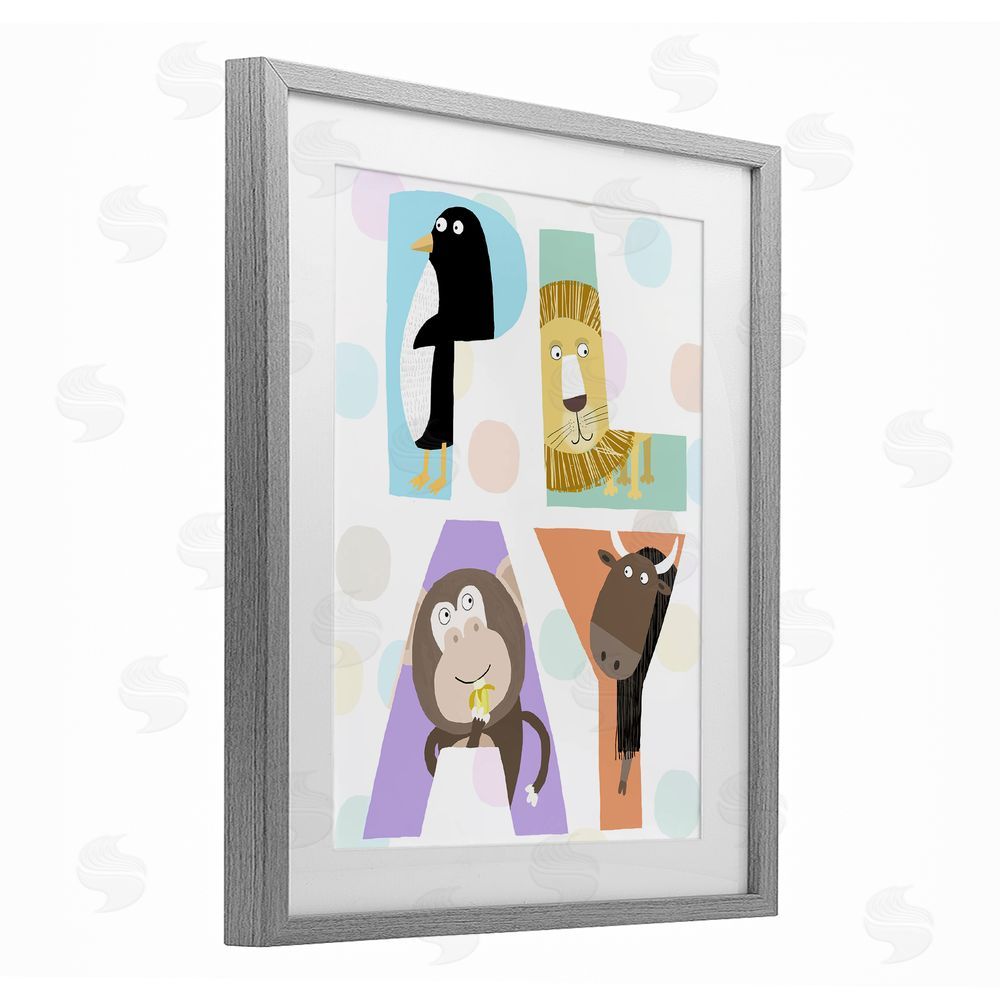 Carla Daly Play Letters with Animals Gray Framed Print Under Glass Wall Art