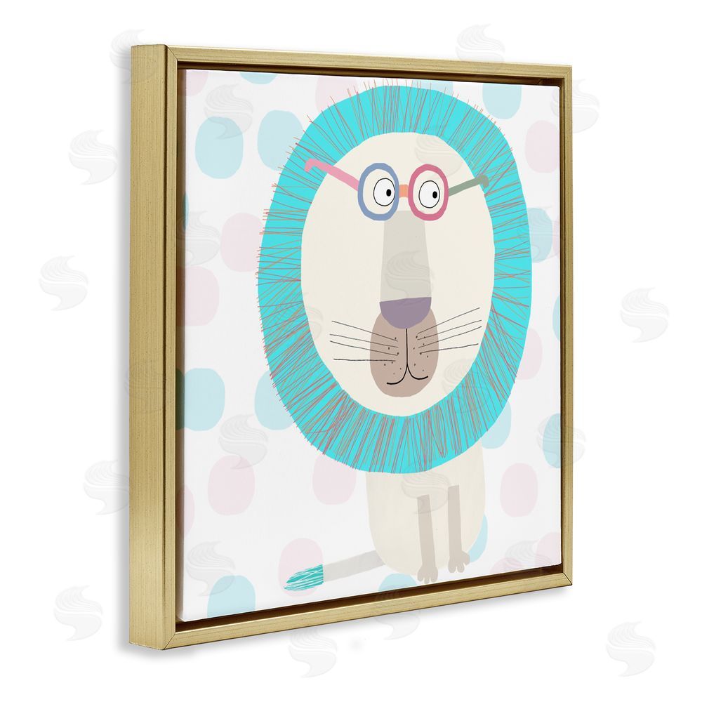 Carla Daly Electric Blue Lion Gold Floating Frame Canvas Wall Art