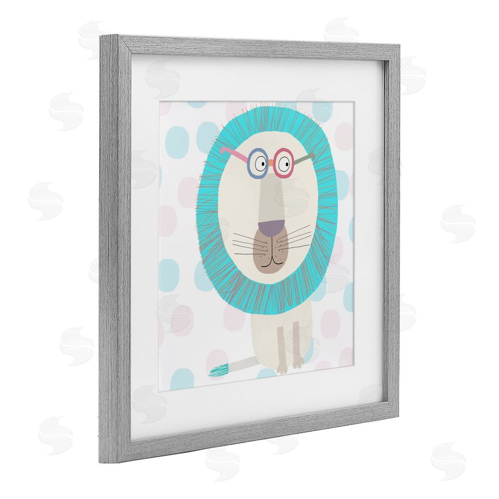 Carla Daly Electric Blue Lion Gray Framed Print Under Glass with Mat Wall Art