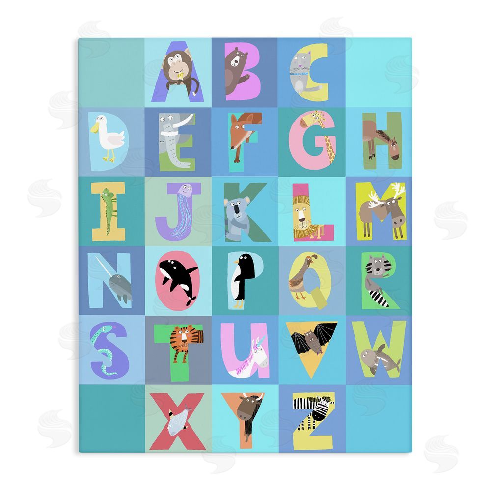 Carla Daly Animal Alphabet in Blue Stretched Canvas Wall Art Print