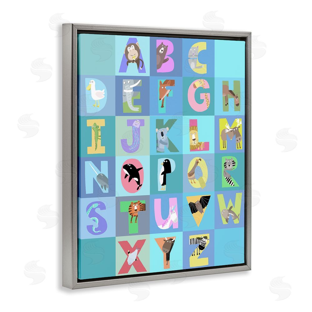 Carla Daly Animal Alphabet in Blue Gray Floating Frame Canvas Wall Art Print