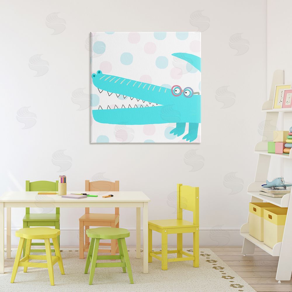 Carla Daly Electric Blue Crocodile Stretched Canvas Wall Art in Room