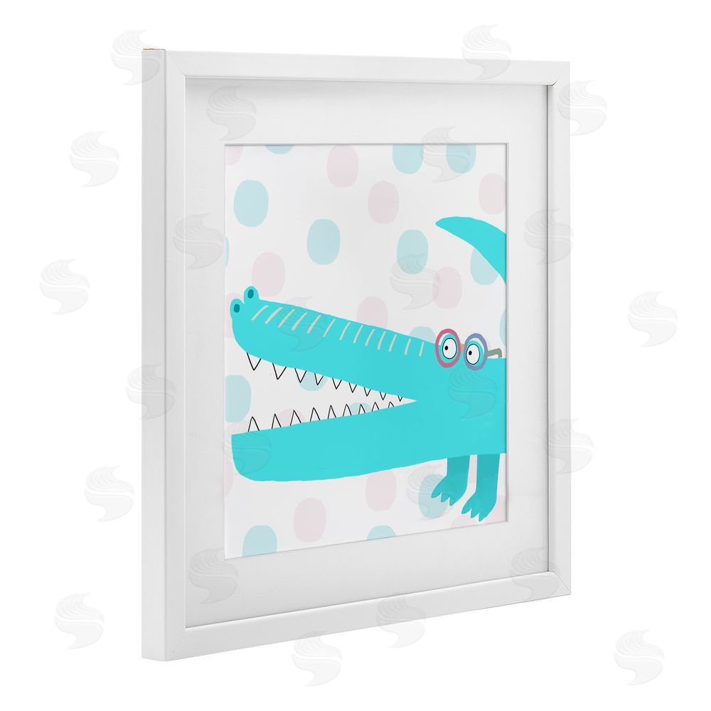 Carla Daly Electric Blue Crocodile White Framed Print Under Glass with Mat Wall Art