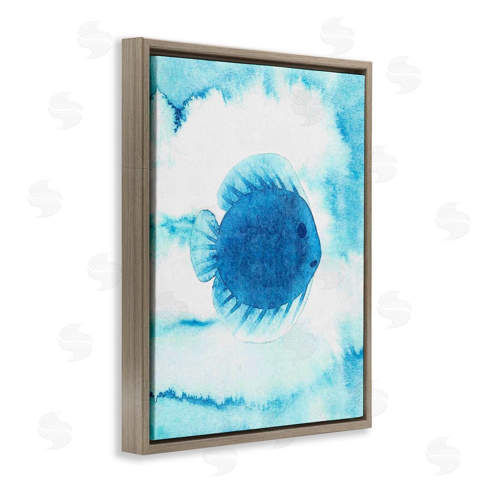 Camila Juncos Round Blue Fish Brown Floating Frame Canvas Art Print