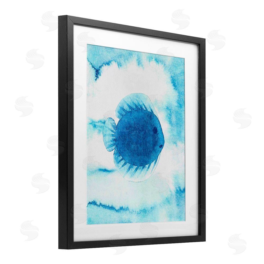 Camila Juncos Round Blue Fish Black Framed Print Under Glass Art