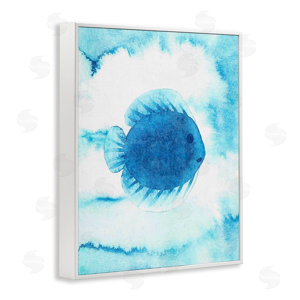 Camila Juncos Round Blue Fish White Frame Giclee Art Print
