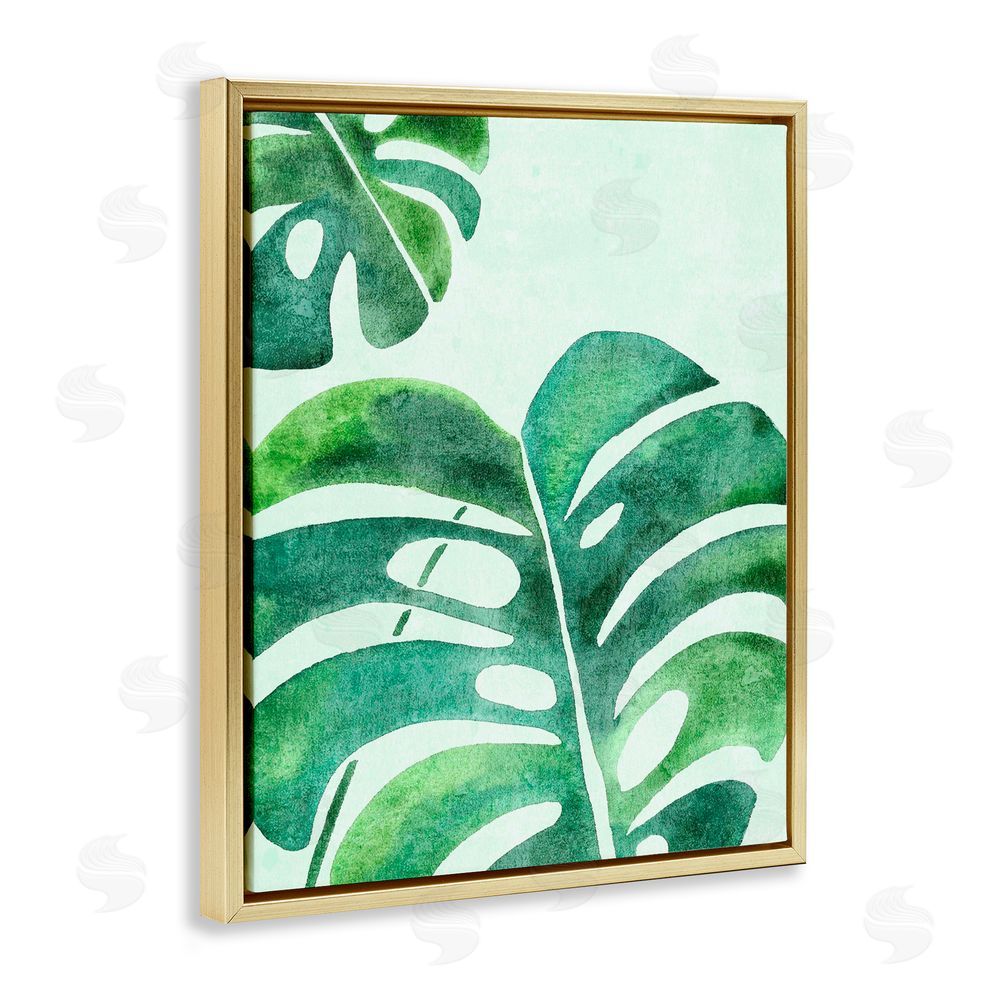 Camila Juncos Monstera Leaf Tropics Gold Floating Frame Canvas Art Print