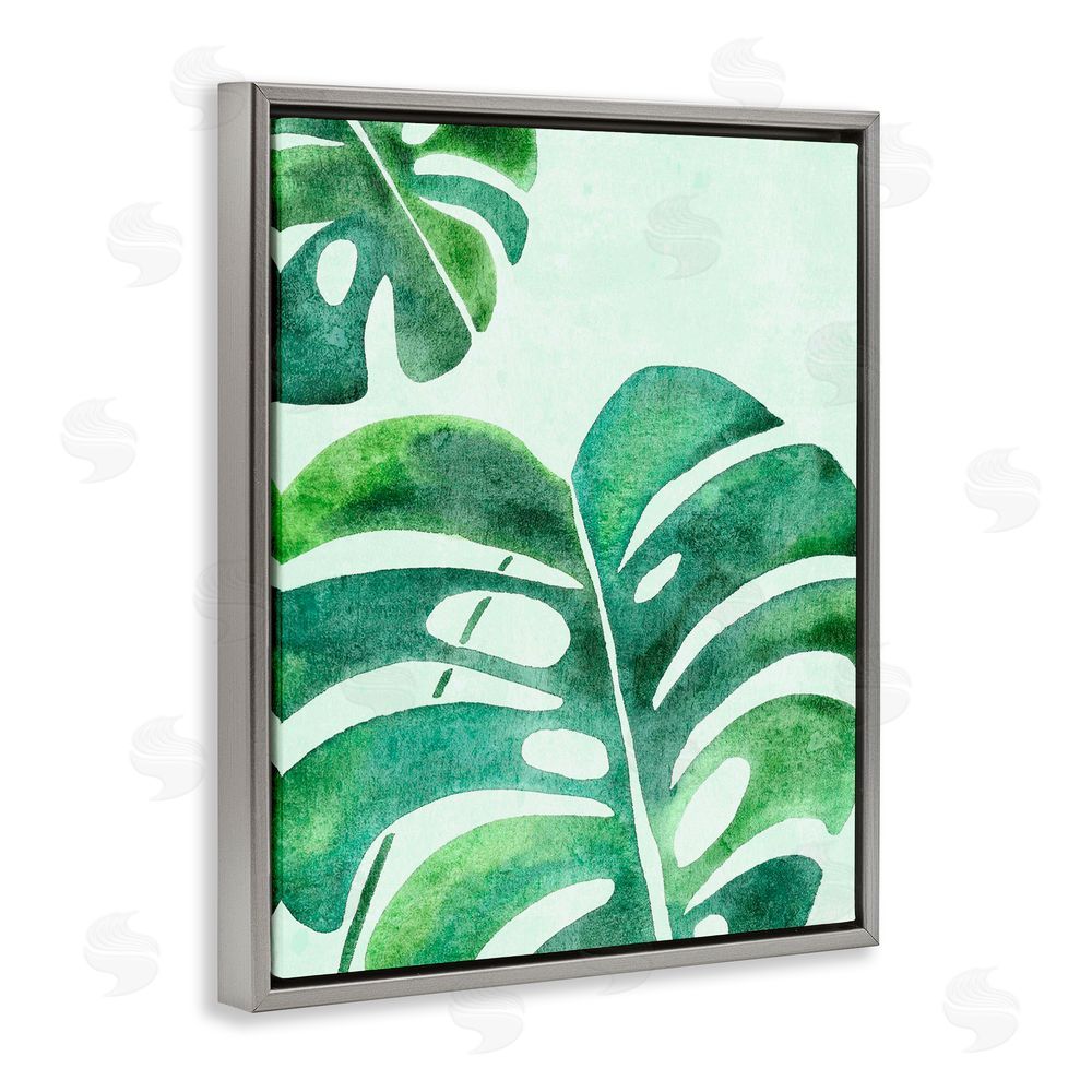 Camila Juncos Monstera Leaf Tropics Gray Floating Frame Canvas Art Print