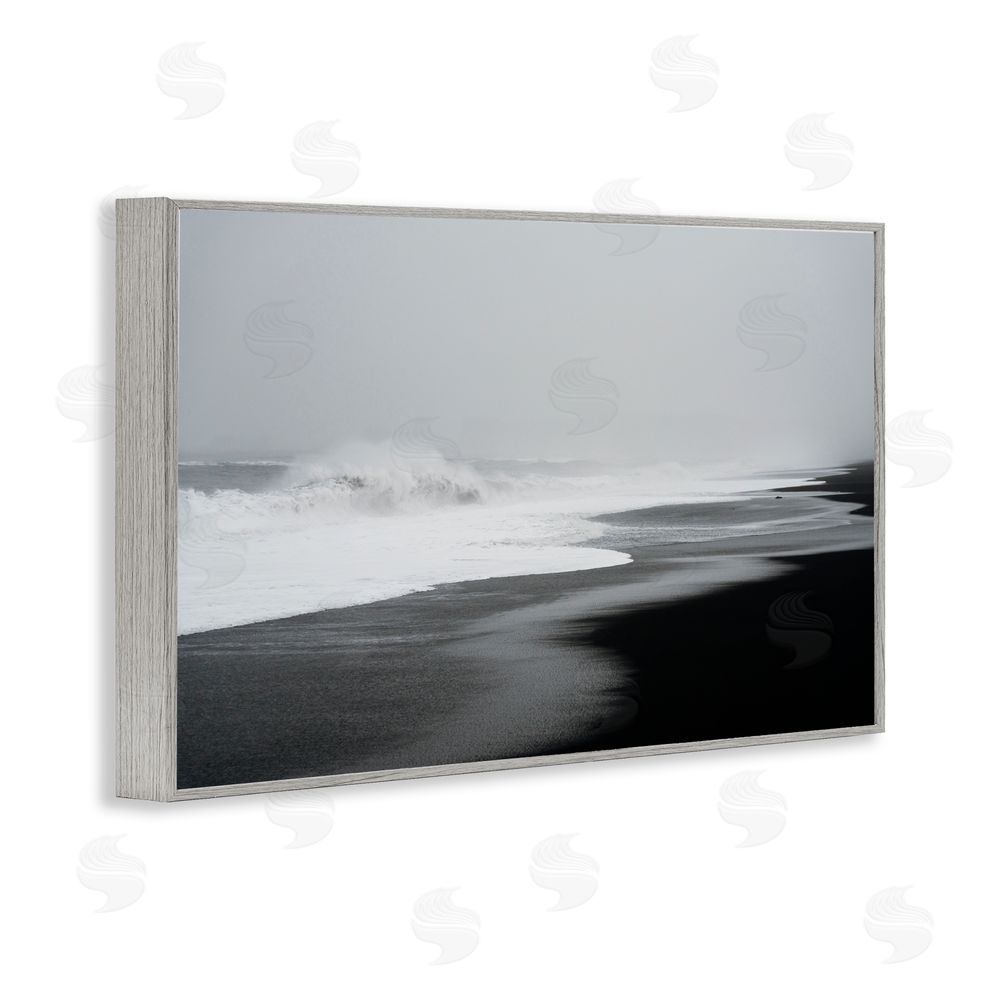Jade Sharp Photo Cresting Waves Black Sand Coast Gray Framed Giclee Art Print