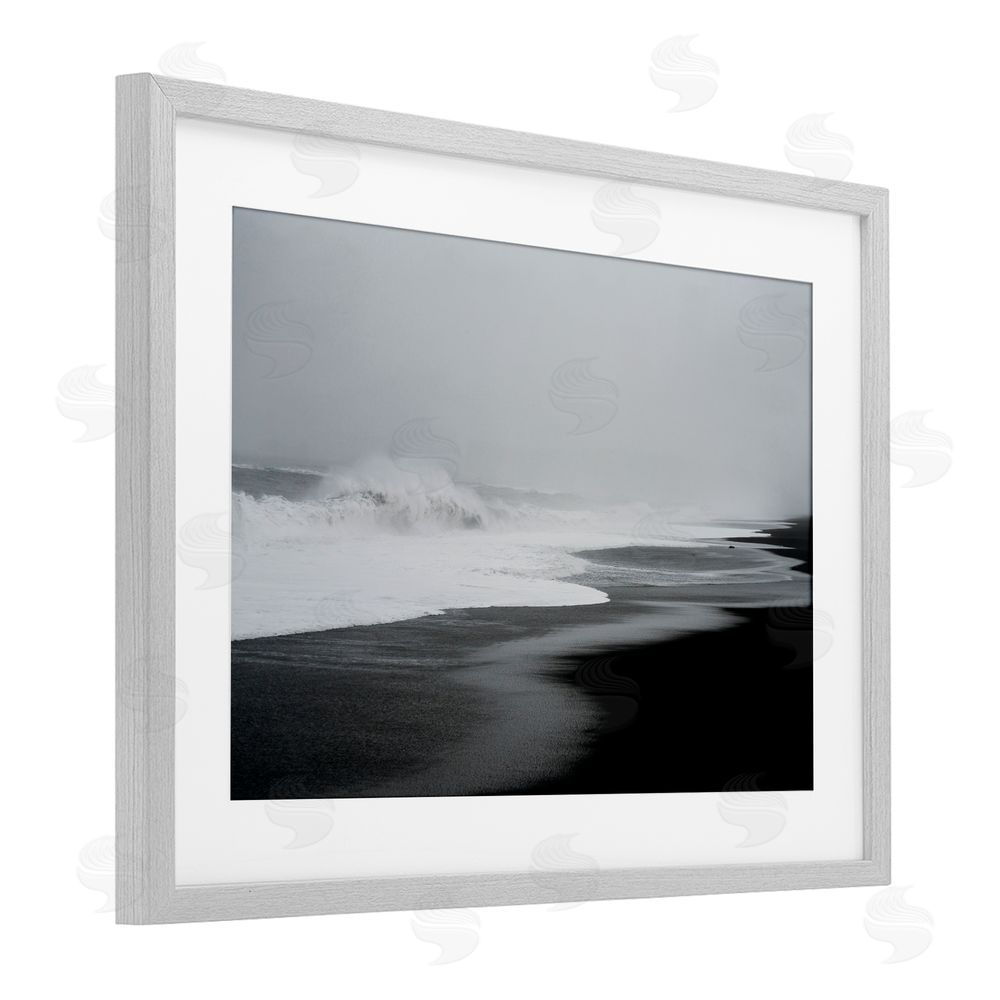 Jade Sharp Photo Cresting Waves Black Sand Coast Gray Framed Print Under Glass Art