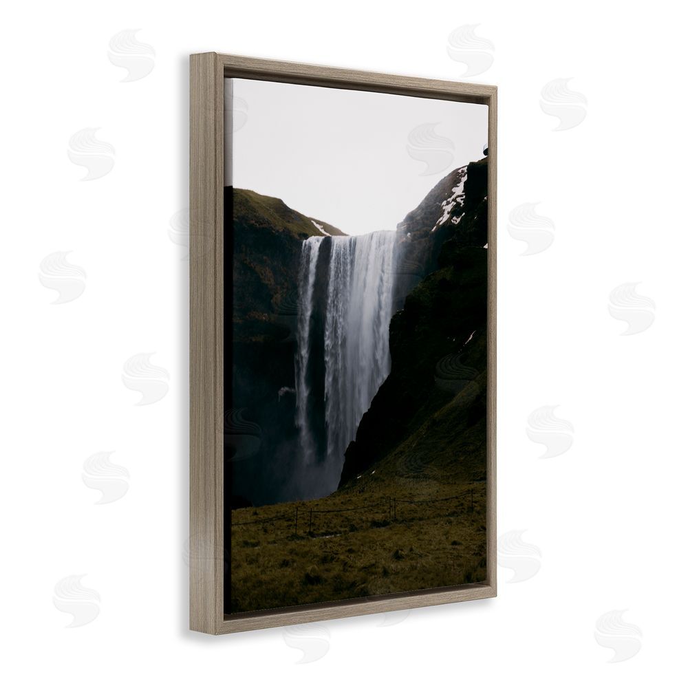 Jade Sharp Photo Crashing Icelandic Waterfall Brown Floating Frame Canvas Art Print