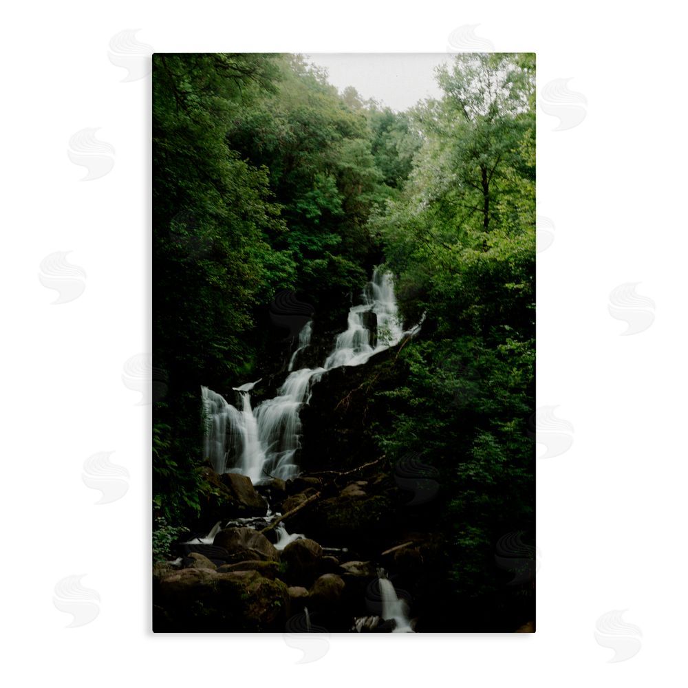 Jade Sharp Photo Cascading Waterfall in Forest Canvas Wall Art Print