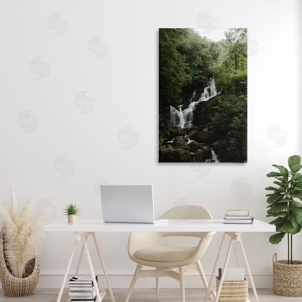 Jade Sharp Photo Cascading Waterfall in Forest Printed Wall Art in Room