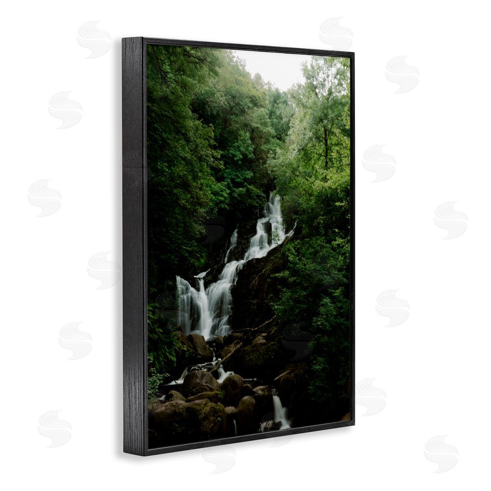 Jade Sharp Photo Cascading Waterfall in Forest Black Framed Giclee Art Print