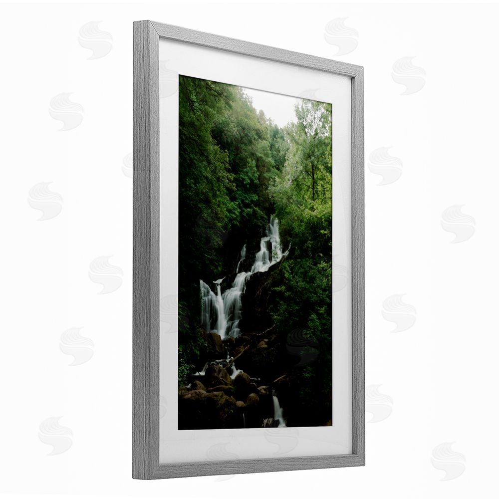 Jade Sharp Photo Cascading Waterfall in Forest Gray Framed Print Under Glass Art