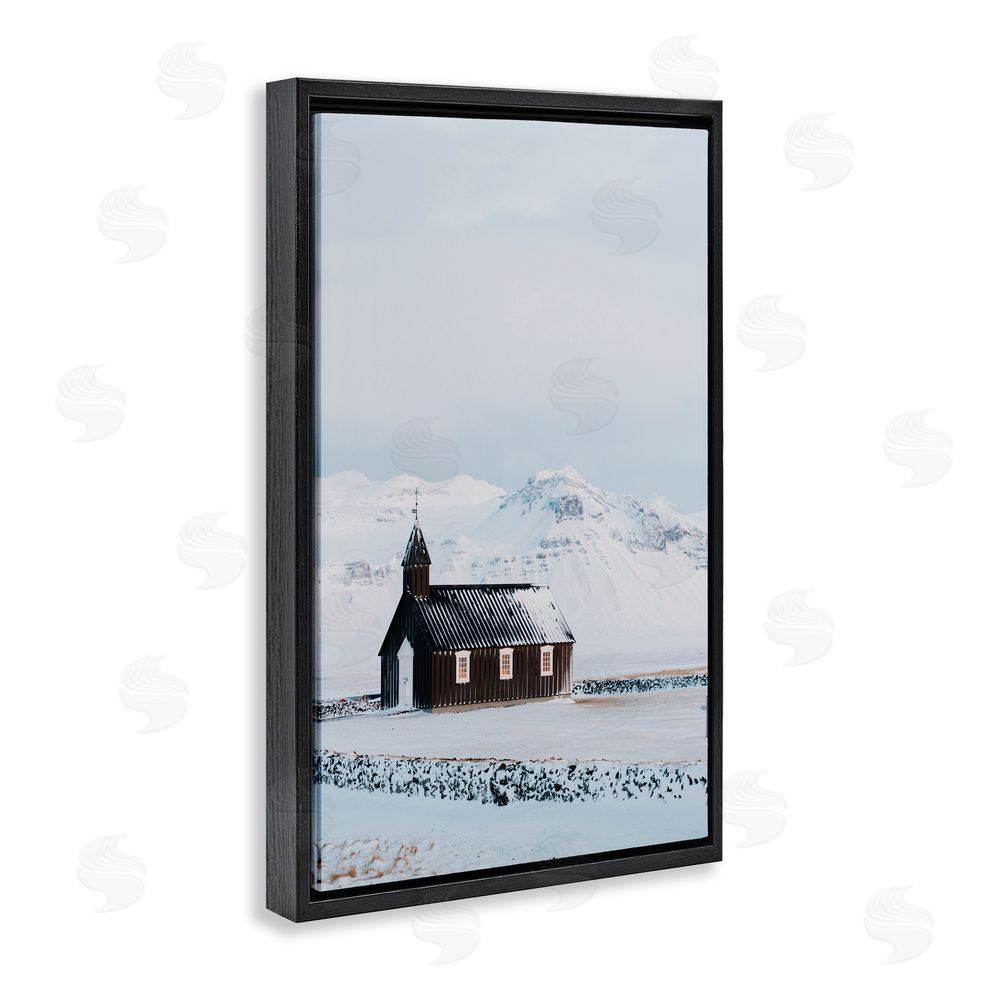 Jade Sharp Photo Icelandic Church Snowscape Black Floating Frame Canvas Wall Art Print
