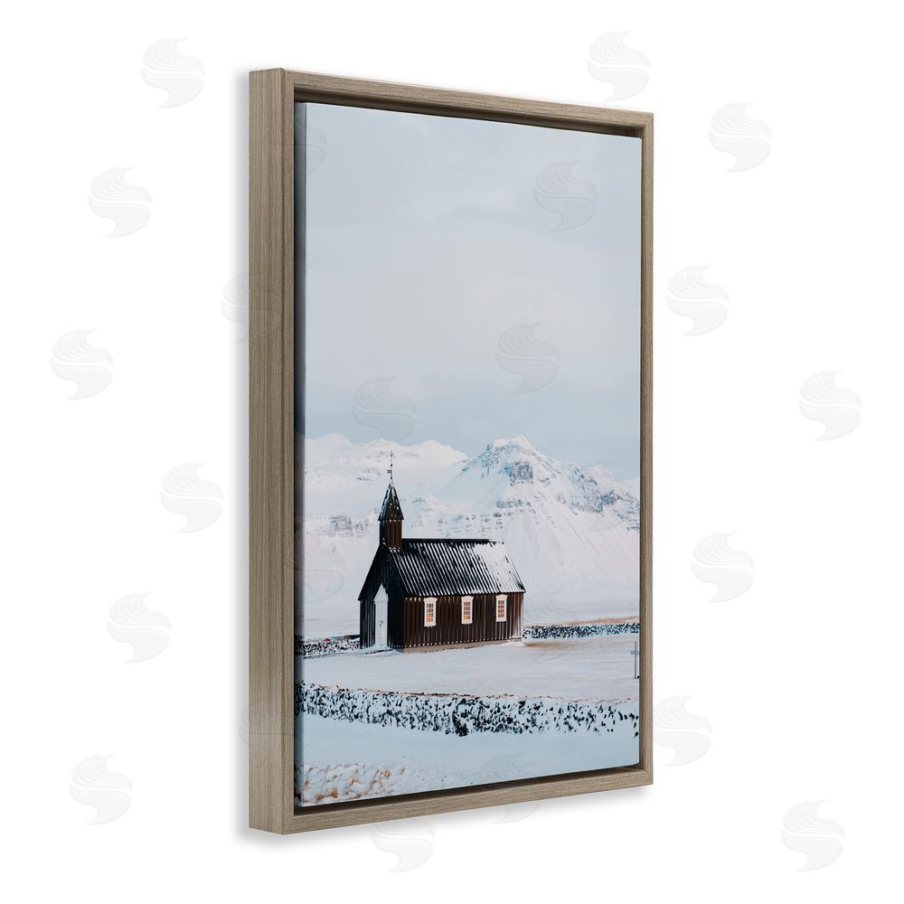 Jade Sharp Photo Icelandic Church Snowscape Brown Floating Frame Canvas Art Print