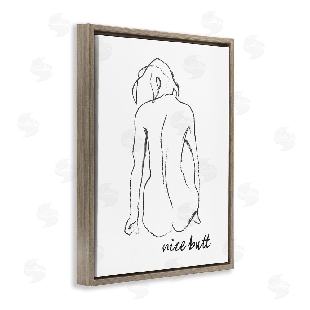 Lettered and Lined Nice Butt Bathroom Refresh Brown Floating Frame Canvas Wall Art Print
