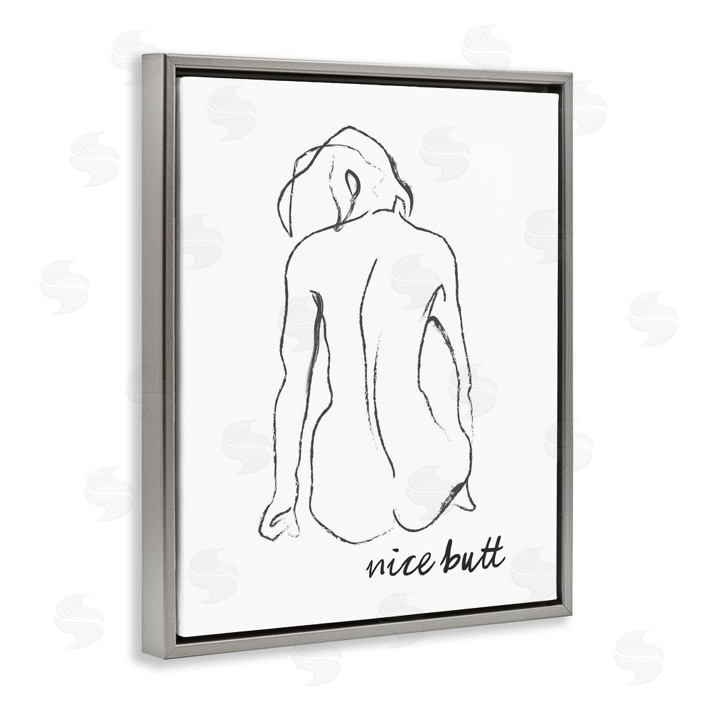 Lettered and Lined Nice Butt Bathroom Refresh Gray Floating Frame Canvas Wall Art Print