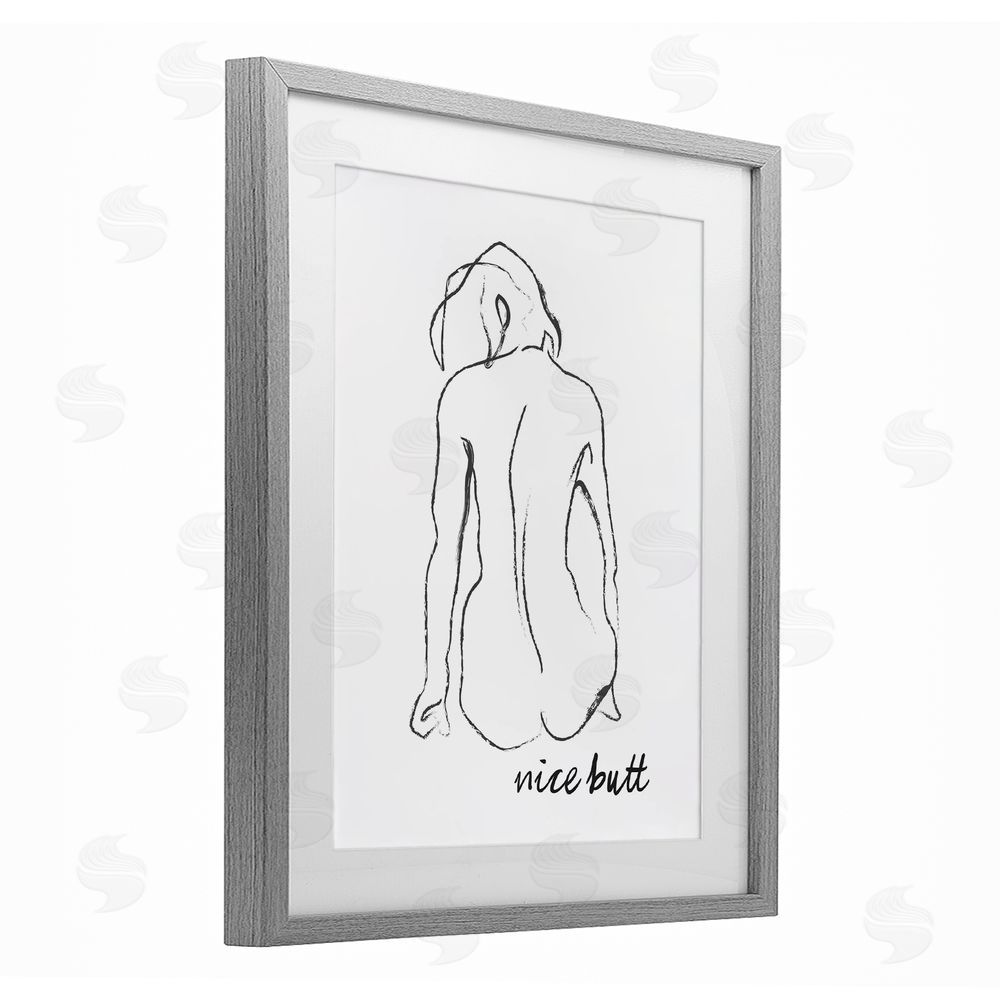 Lettered and Lined Nice Butt Bathroom Refresh Gray Framed Print Under Glass Wall Art
