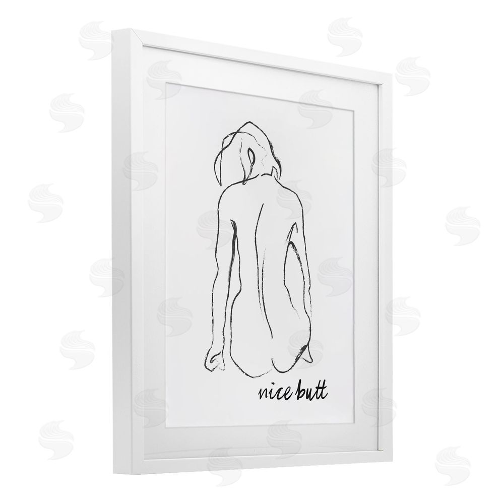 Lettered and Lined Nice Butt Bathroom Refresh White Framed Print Under Glass Wall Art