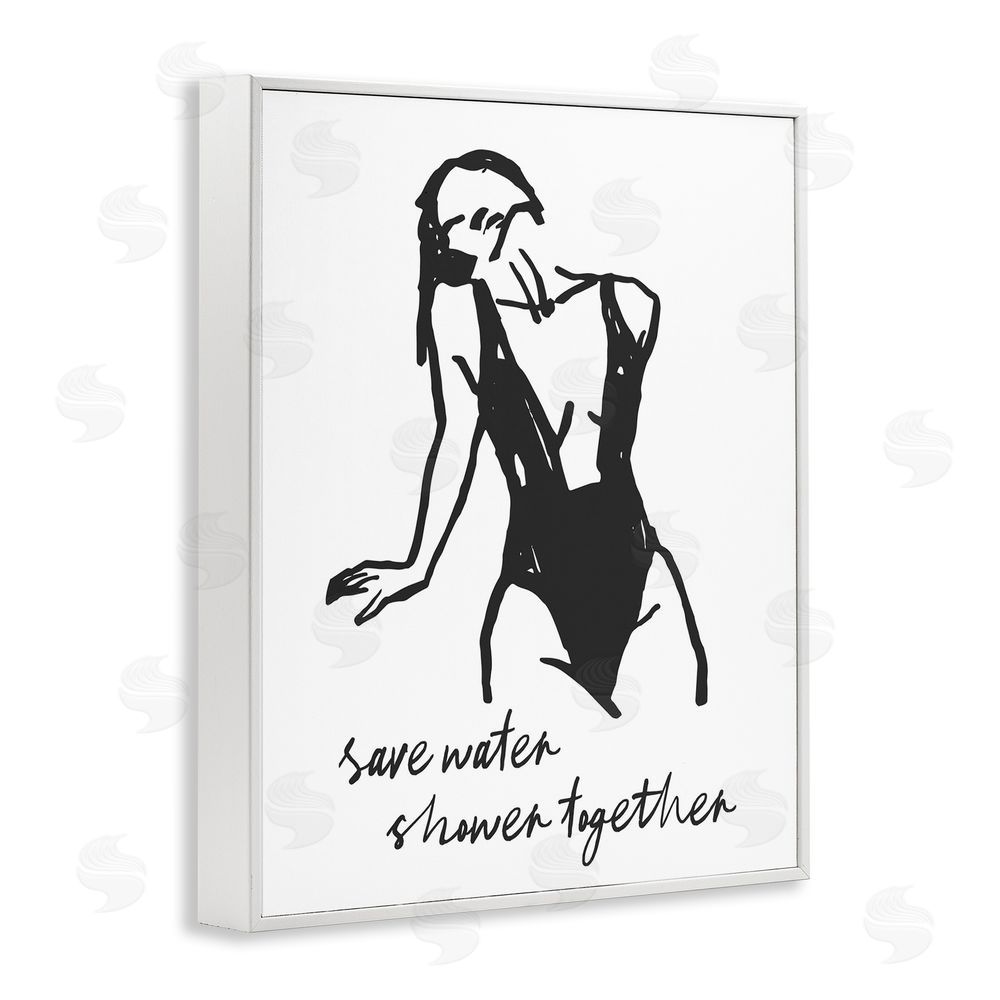 Lettered and Lined Save Water Shower Together White Framed Giclee Wall Art Print