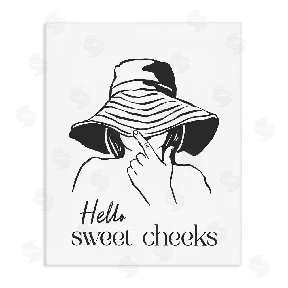 Lettered and Lined Sweet Cheeks Bathroom Greeting Stretched Canvas Wall Art Print