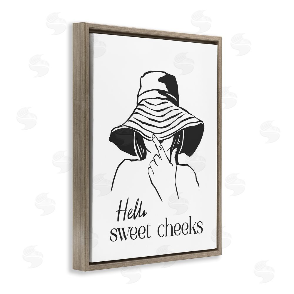 Lettered and Lined Sweet Cheeks Bathroom Greeting Brown Floating Frame Canvas Wall Art Print